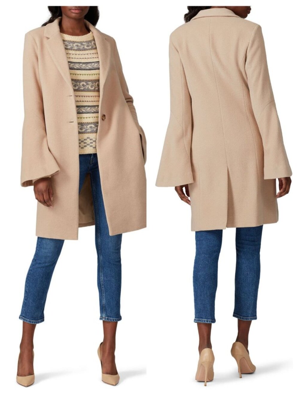 Derek Lam Camel Bell Sleeve Wool Pea Coat IT 40/ US 4 Tan